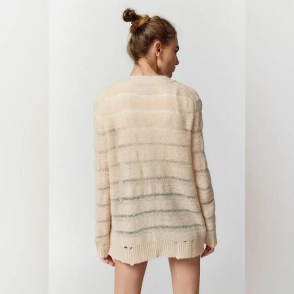 UO Urban Outfitters Alston Laddered Knit Cardigan Cream Size Small - Picture 2 of 8
